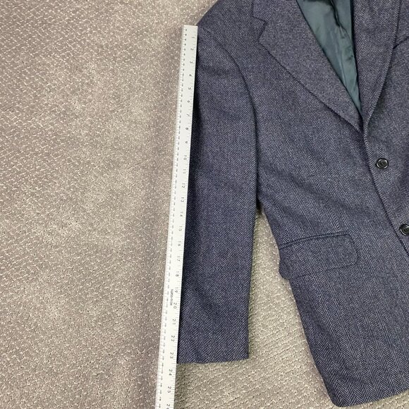 Lands End Lambs Wool Herringbone Tweed Blazer Sport Coat Men's 39R Blue Black - Picture 13 of 16